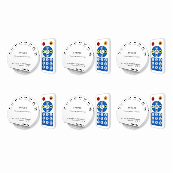 6X SP608E WS2812B Music Controller 8 CH Signal Output WS2811 WS2815 LED Light Strip Built in Mic IOS Android Bluetooth,6 x controller 6 x remote control,White