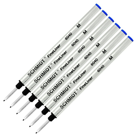 6X Schmidt 6040 M FineLiner Fiber Tip Metal Body Refill Blue Ink Medium Tip