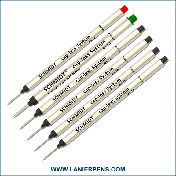 6X Schmidt 8126 Capless System Rollerball Refill Green/Red/Black Fine Tip