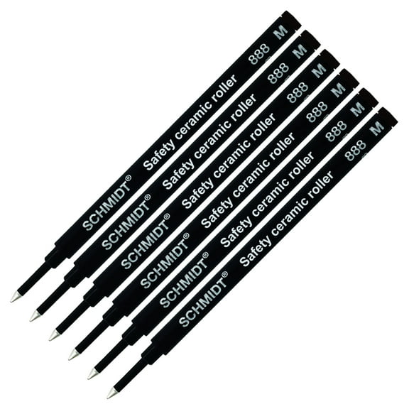 6X Schmidt 888 M Safety Ceramic Rollerball Refill Black Ink Medium Tip
