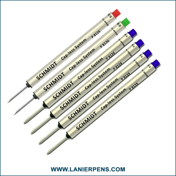6X Schmidt P8126 Capless System Rollerball Refill Green/Red/Blue Ink Fine Tip