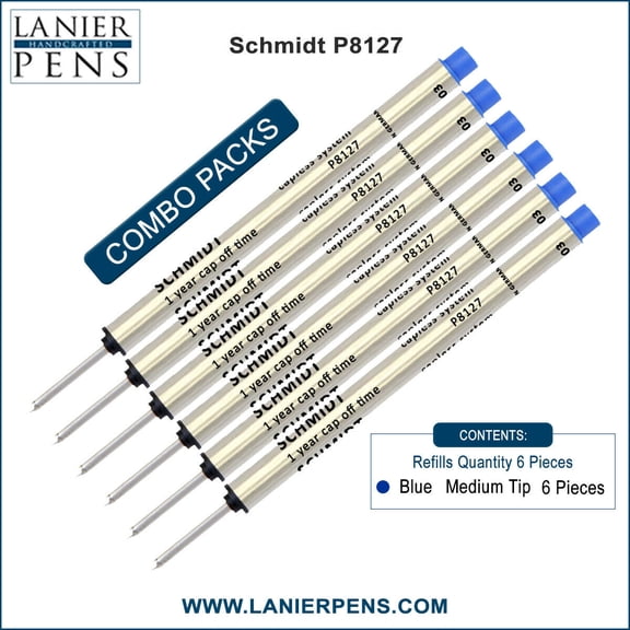 6X Schmidt P8127 Short Capless System Rollerball Blue Ink Medium Tip