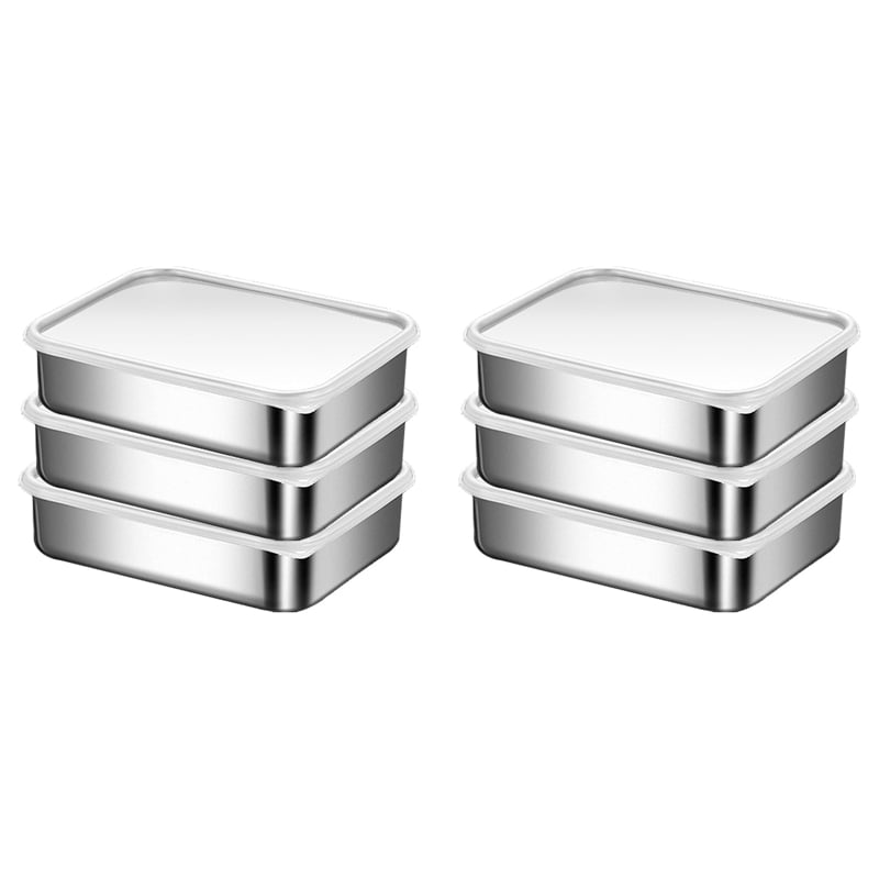 6X Stainless Steel Containers for Food Storage,Food Storage Bento Box Container,Leak Proof Silicone Lid Dishwasher Safe