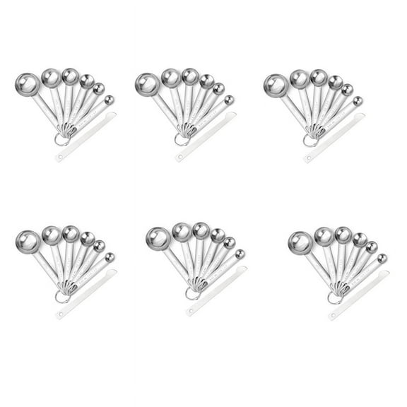 6X Stainless Steel Measuring Spoons Cups Set, Small Tablespoon, Teaspoons, Set 6 with Bonus Leveler, for Dry and Liquid
