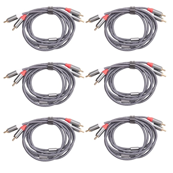 6X Stereo Cable, [6Ft/1.8M, Dual Shielded Gold-Plated] Male to Male Stereo Audio Cable for Home Theater,6 x audio cable,Gray
