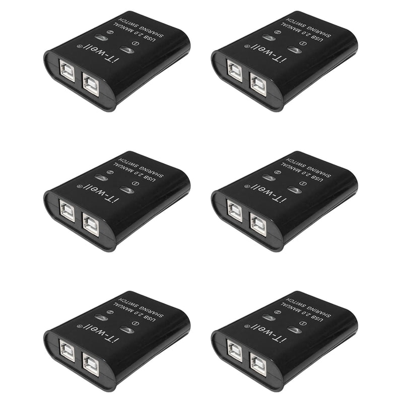 6X USB Printer Sharing Device, 2 in 1 Out 2-Port Manual Kvm Switching Splitter Hub Converter Black,6 x USB printer sharing device 6 x Instruction manual,black