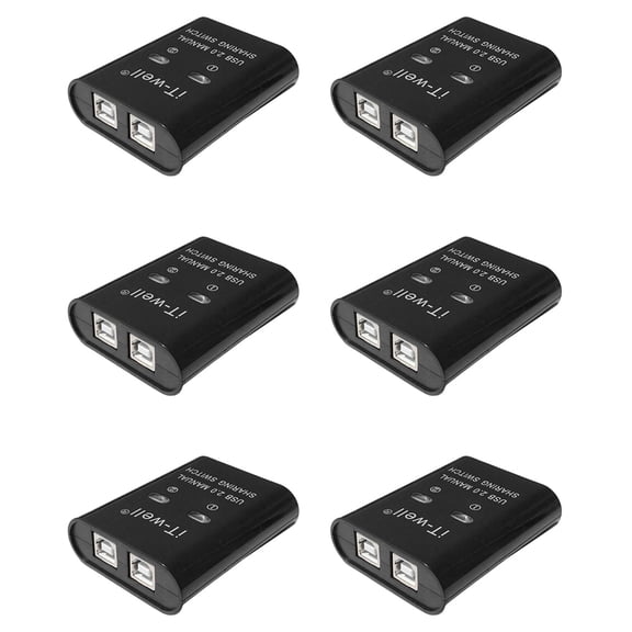 6X USB Printer Sharing Device, 2 in 1 Out 2-Port Manual Kvm Switching Splitter Hub Converter Black