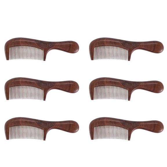 6X Unisex Sandalwood Comb Women Men Home Travel Wood Anti-Static Fine-Tooth Comb Wooden Handles Hair Comb