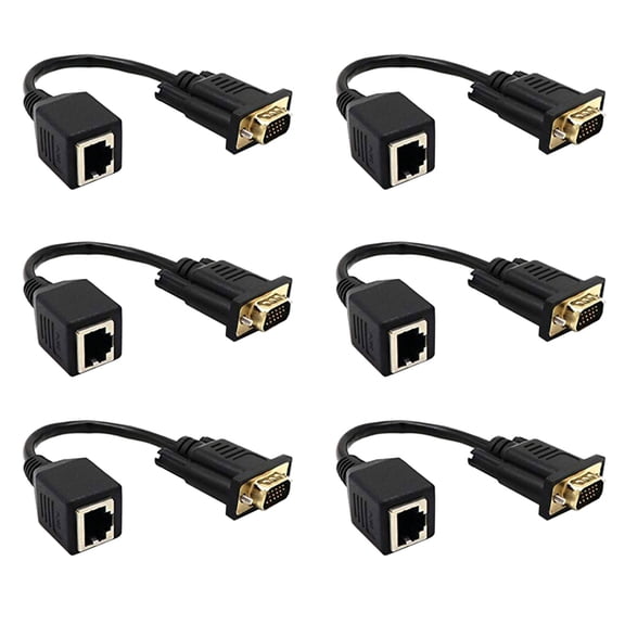 6X VGA to RJ45 Adapter Network Cable to VGA Network Cable Connector Monitor to Network Cable Connector VGA Extender