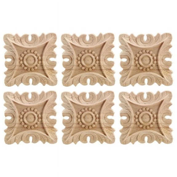 6X Vintage Unpainted Wood Carved Corner Onlay Applique Frame Background Wall Cabinet Door Decor