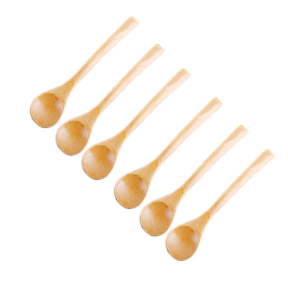 6X Wooden Spoon Kitchen Cooking Condiment Utensil Spoon Coffee Teaspoon Unvarnished Wooden Spoon