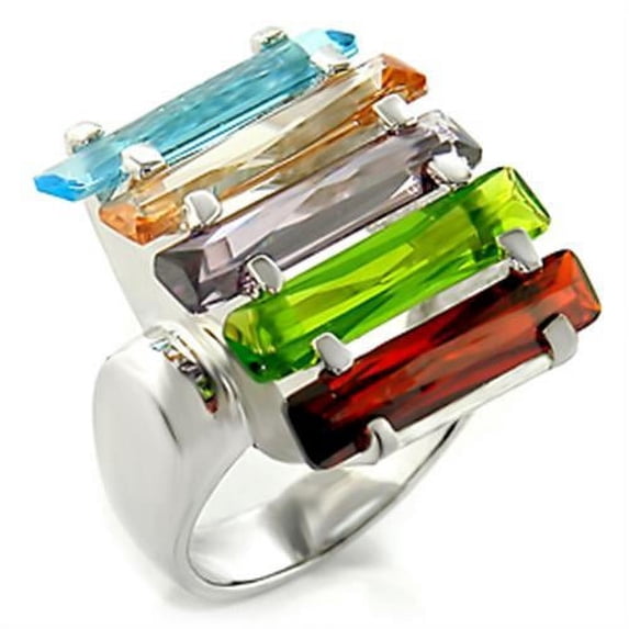 Rhodium Brass Ring with AAA Grade CZ in Multi Color for Women Style 6X007