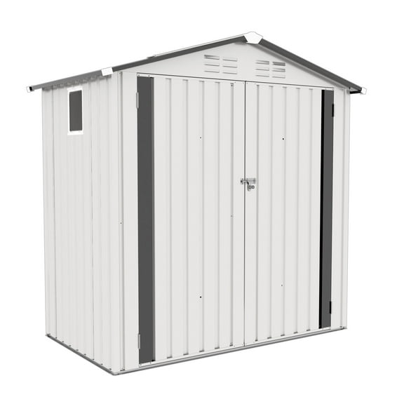 6X3.5FT Metal Storage Shed,Tool Shed with Peaked Roof Waterproof with Clear Window and Lockable Door Compact Tool Shed for Garden, Backyard,Patio,Sundries and Bike Storage, White