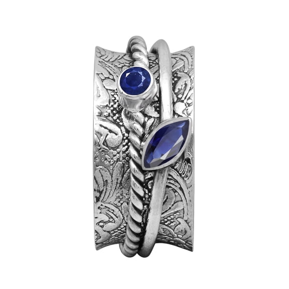 6X3MM Marquise Blue Sapphire 925 Silver Fidget Meditation Spinner Unisex Ring