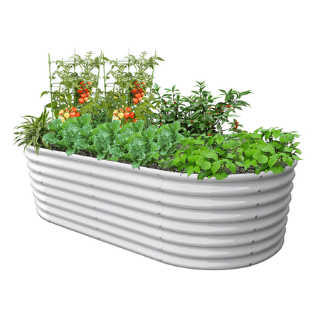 TRAMULL6X3X2 ft Galvanized Raised Garden Bed, Oval Above Ground Modular Metal Planter Boxes Outdoor for Vegetables Flowers Herbs, Anti-Rust & Easy-Setup, Antique White