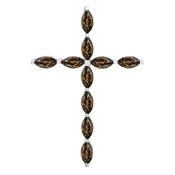 6X3mm Marquise Smoky Quartz 925 Sterling Silver Women Religious Christian Cross Pendant Jewelry