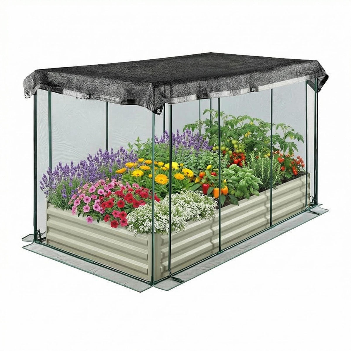 6X3x1Ft Raised Garden Bed with Cover, Galvanized Oval Planter Garden ...