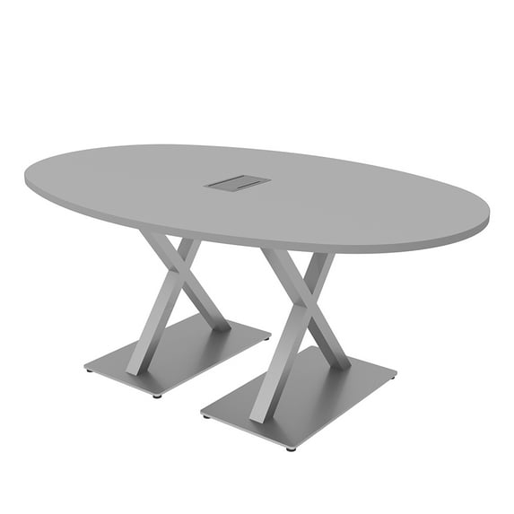 6X4 Conference Table With X Base Boat Oval Shape Data And Electric
