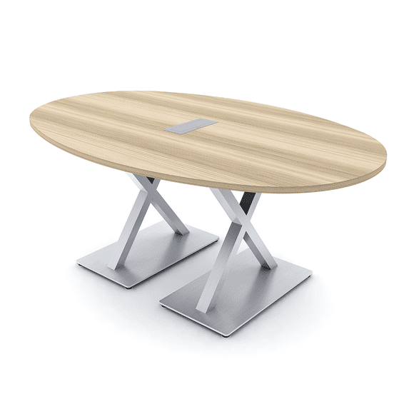 6X4 Conference Table With X Base Boat Oval Shape Data And Electric