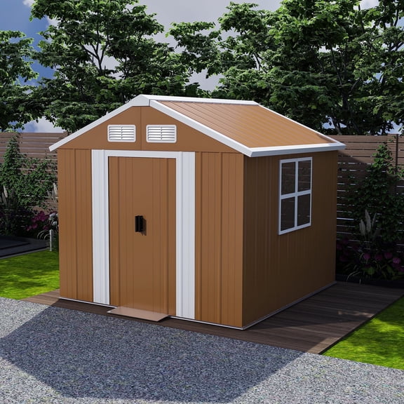 6X4 FT Outdoor Storage Shed, All-Weather Metal Garden Tool Shed with Lockable Doors and Windows, Outdoor Shed for Backyard, Lawn, and Tool Organization