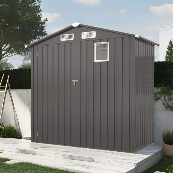 6X4 FT Weatherproof Metal Outdoor Storage Shed, Compact Tool Shed for Garden and Backyard, Lockable Door for Sundries(Base not included)