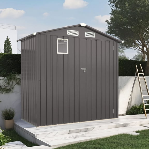 6X4 FT Weatherproof Metal Outdoor Storage Shed, Compact Tool Shed for Garden and Backyard, Lockable Door for Sundries(Base not included)