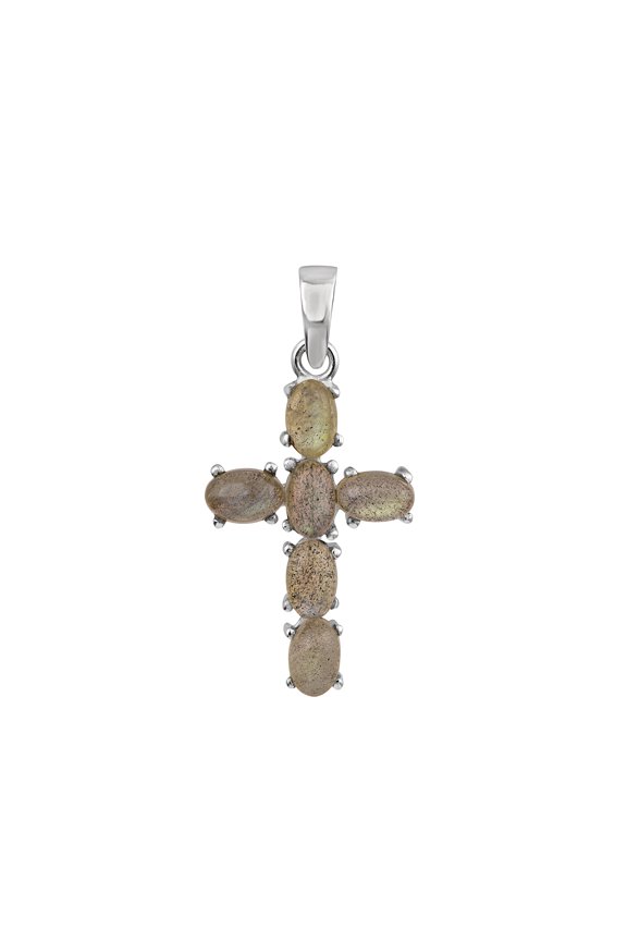 6X4 MM Oval Shape labradorite Gemstone 925 Sterling Silver Cross Valentines Day Gifts Pendant