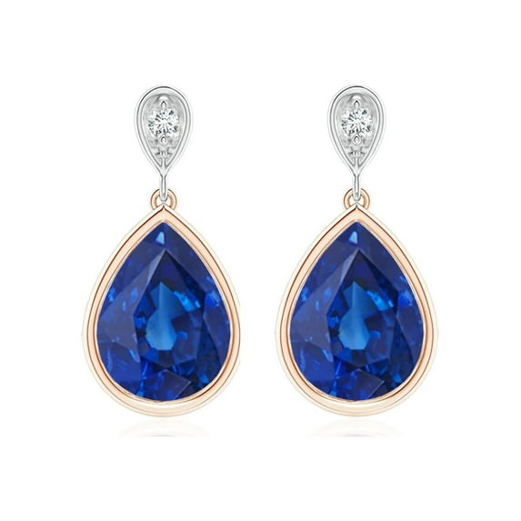 6X4 MM Pear Bezel Set Blue Cz 925 Sterling Silver Rose Plated Tear Drop Earring