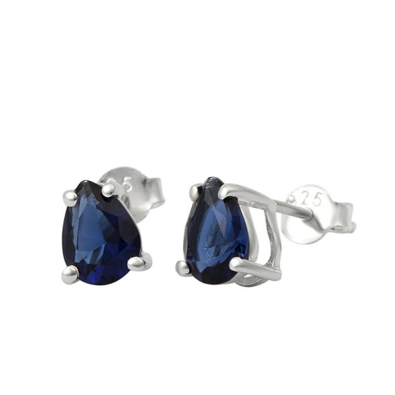 6X4 MM Pear Shape Blue Sapphire Gemstone 925 Sterling Silver Solitaire Stud Earrings