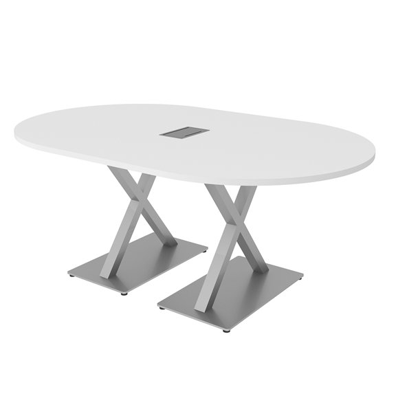 6X4 Racetrack Shaped Conference Room Table X Bases And Electric Unit