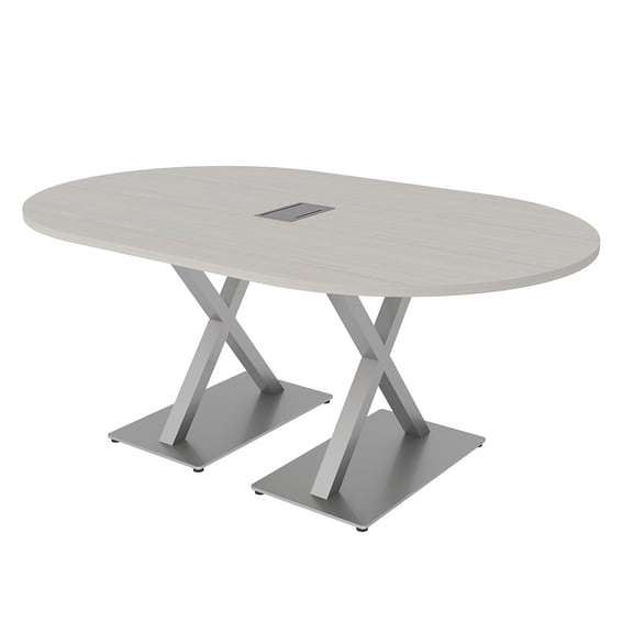 6X4 Racetrack Shaped Conference Room Table X Bases And Electric Unit