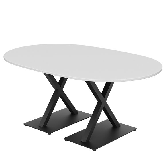 6X4 Racetrack Shaped Conference Room Table X Bases And Electric Unit