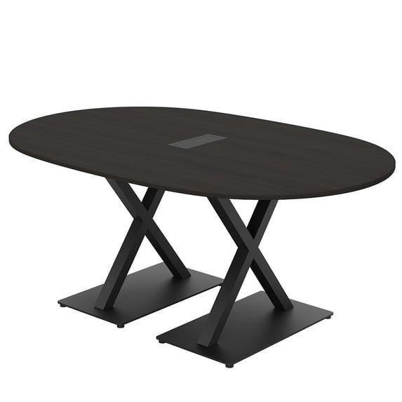 6X4 Racetrack Shaped Conference Room Table X Bases And Electric Unit