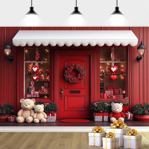 6X4 ft Valentine's Day Photography Background Romantic Red Valentine's Day Backdrop Decor, Cute Red Candy Shop Background Baby Shower Birthday Backdrop Candy House Party Photo Booth Props