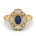 thumbnail image 1 of 6X4 mm Oval Blue Sapphire Designer Flower Engagement Valentines Day Gifts Ring 925 Sterling Silver Gold Vermeil, 1 of 1