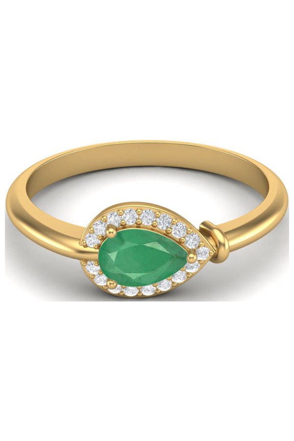 6X4 mm Pear Emerald 925 Sterling Silver Gold Vermeil Women Halo Solitaire Mother's Day Gift Ring