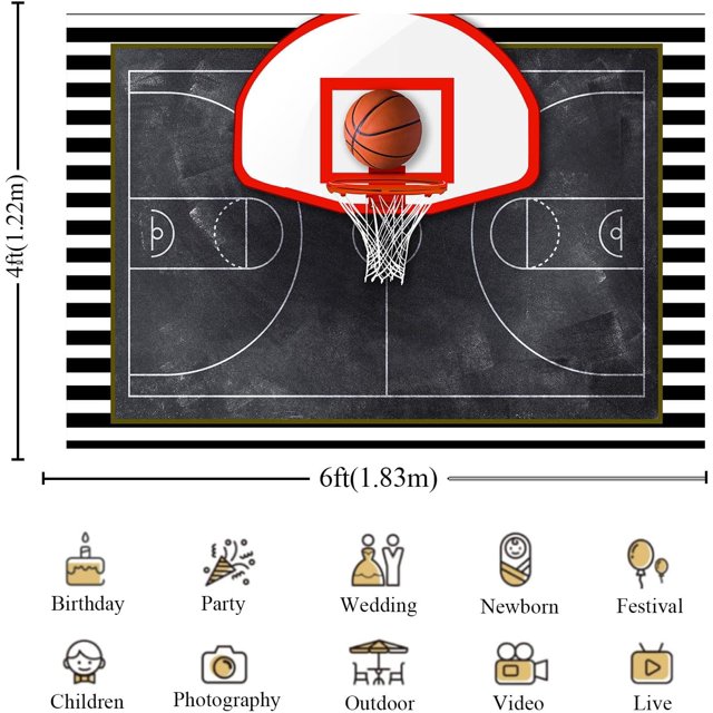 6X4Ft Basketball Court Backdrop Blackboard Drawing Basketball Court