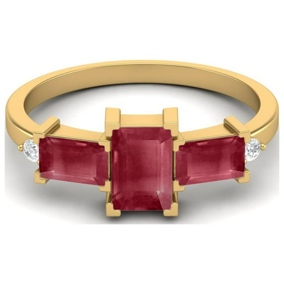 6X4MM Octagon Ruby Glass Filled 925 Sterling Silver Gold Vermeil Three Stone Women Valentines Day Gifts Ring