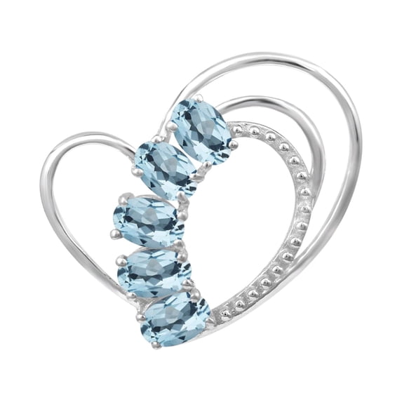 6X4MM Oval Five Stone Blue Topaz 925 Sterling Silver Women Love Pendant