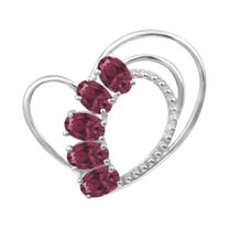 6X4MM Oval Five Stone Red Cz 925 Sterling Silver Women Love Pendant