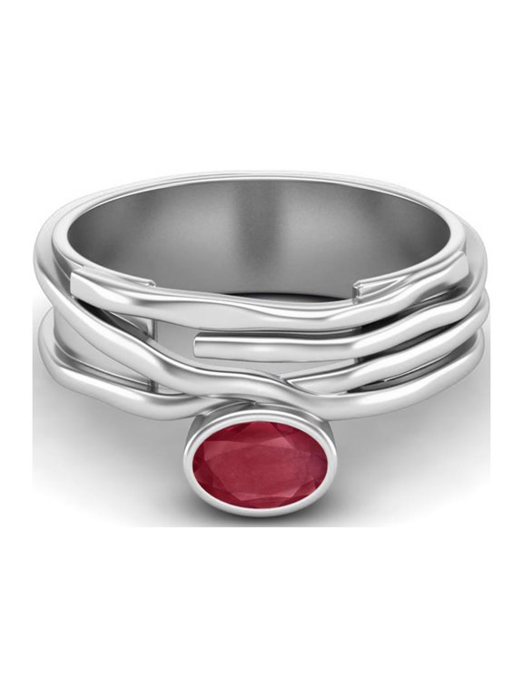 6X4MM Oval Shape Ruby Glass Filled Wide 925 Sterling Silver Bridesmaid Mother's Day Gift Ring