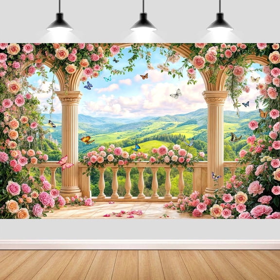 6X4ft Pink Floral Photography Backdrop Retro Garden Arch Flowers for Wedding Birthday Baby Bridal Shower Party Photo Studio Wall Decor