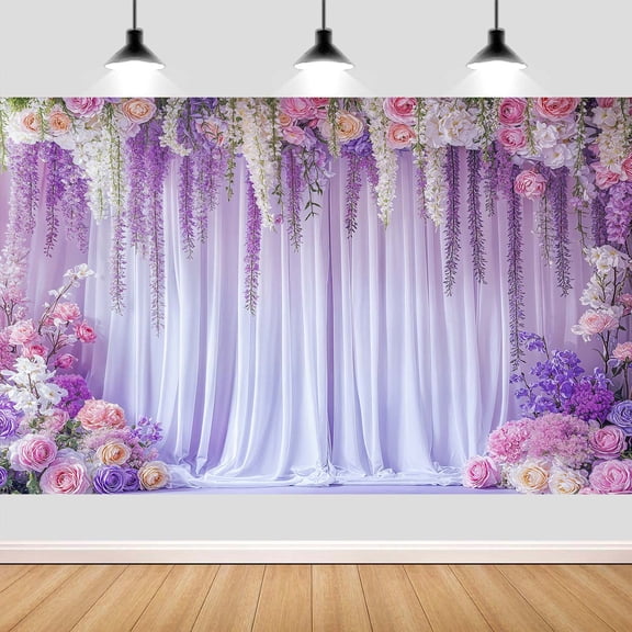 6X4ft Purple Flower Wall Photography Backdrop Romantic Floral for Wedding Bridal Shower Anniversary Girls Birthday Photo Studio Decor