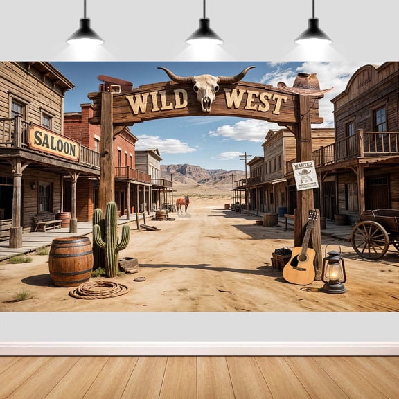 6X4ft Rustic Wild West Western Backdrop, Cowboy Saloon Desert Street Photography Background for Party Photo Booth & Wall Decor