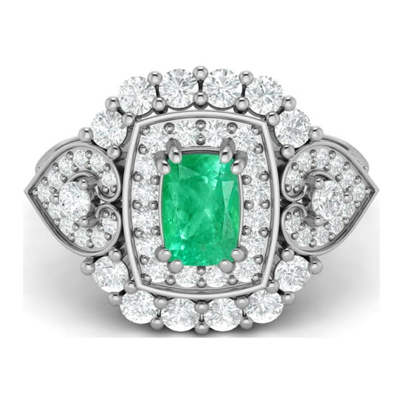 6X4mm Cushion Shape Natural Emerald 925 Sterling Silver Cocktail Women Valentines Day Gifts Ring