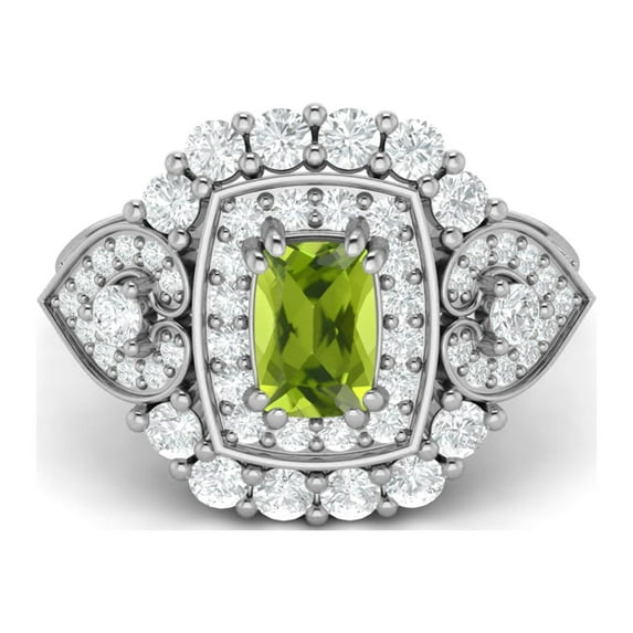 6X4mm Cushion Shape Natural Peridot 925 Silver Cocktail Women Valentines Day Gifts Ring