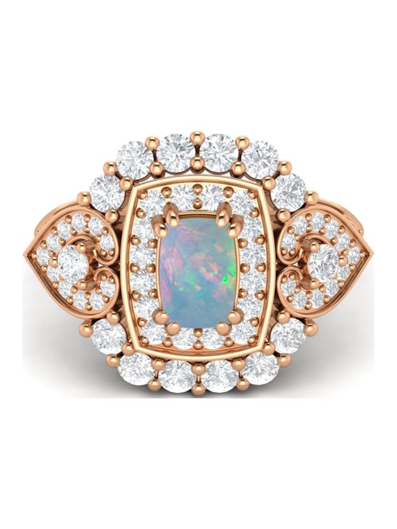6X4mm Cushion Shape Opal 925 Silver Rose Plated Cocktail Women Valentines Day Gifts Ring