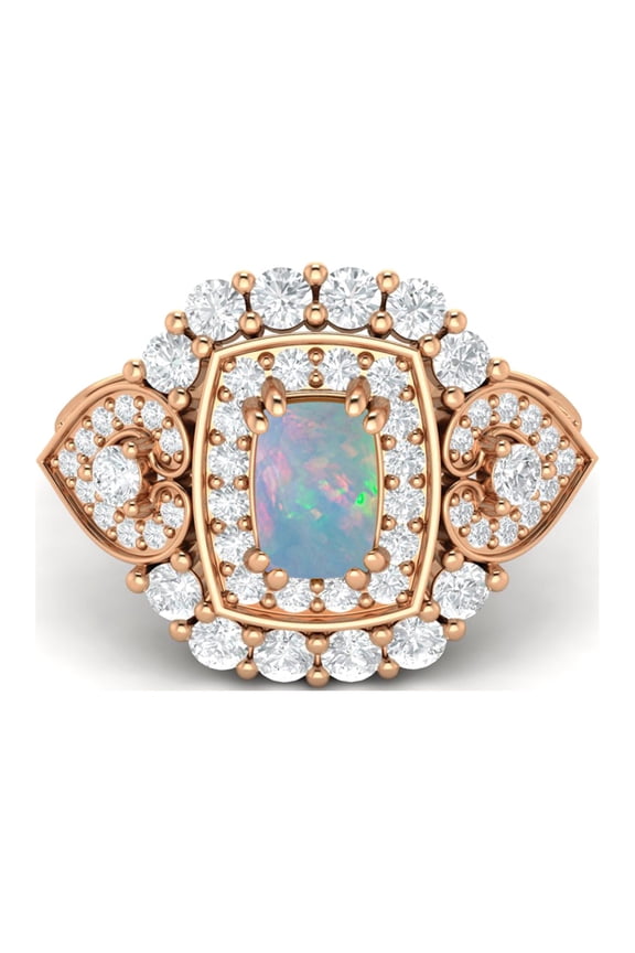 6X4mm Cushion Shape Opal 925 Silver Rose Plated Cocktail Women Valentines Day Gifts Ring