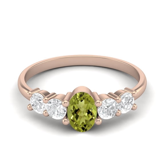 6X4mm Oval Peridot 925 Sterling Silver Rose Vermeil Five Stone Women Mother's Day Gift Ring