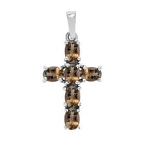 6X4mm Oval Smoky Quartz 925 Sterling Silver Women Religious Cross Pendant Jewelry
